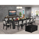 14 Pieces Extendable Dining Set Includes 1 Rectangle Xtenczar Table, 1 Coffee Table and 12 Polyester Fabric Stackable Dining Chairs - (Finish Option)