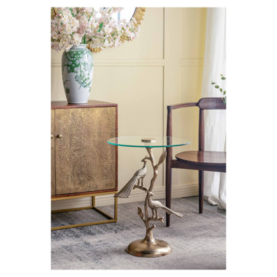 Table d'appoint dorée avec plateau rond en verre, 17,7 po x 17,7 po x 24 po