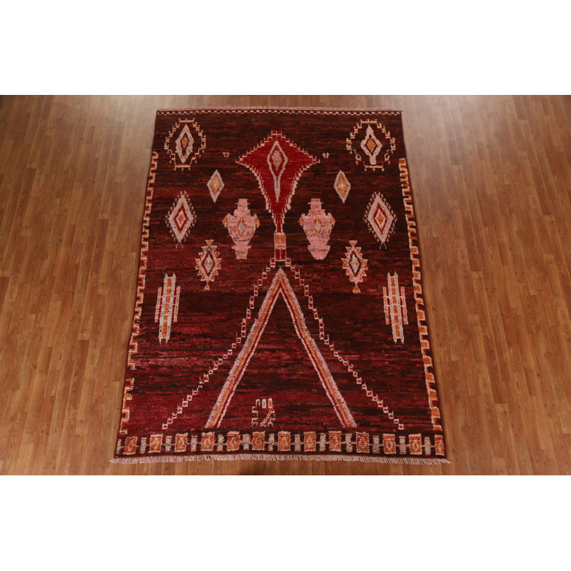 Tapis unique en laine rouge 7 pi x 9 pi 7 po New Age