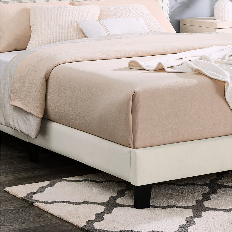 3D Upholstered Full Size Bed In White - Comfortable Design Adjustable Headboard No Box Spring And Stylish Platform, Full