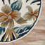 Tapis rond en laine touffeté à la main à motif floral bleu / orange / noir-1926003483
