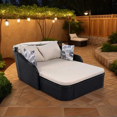 79.9" Outdoor Sunbed,PE Rattan Daybed with Adjustable Canopy