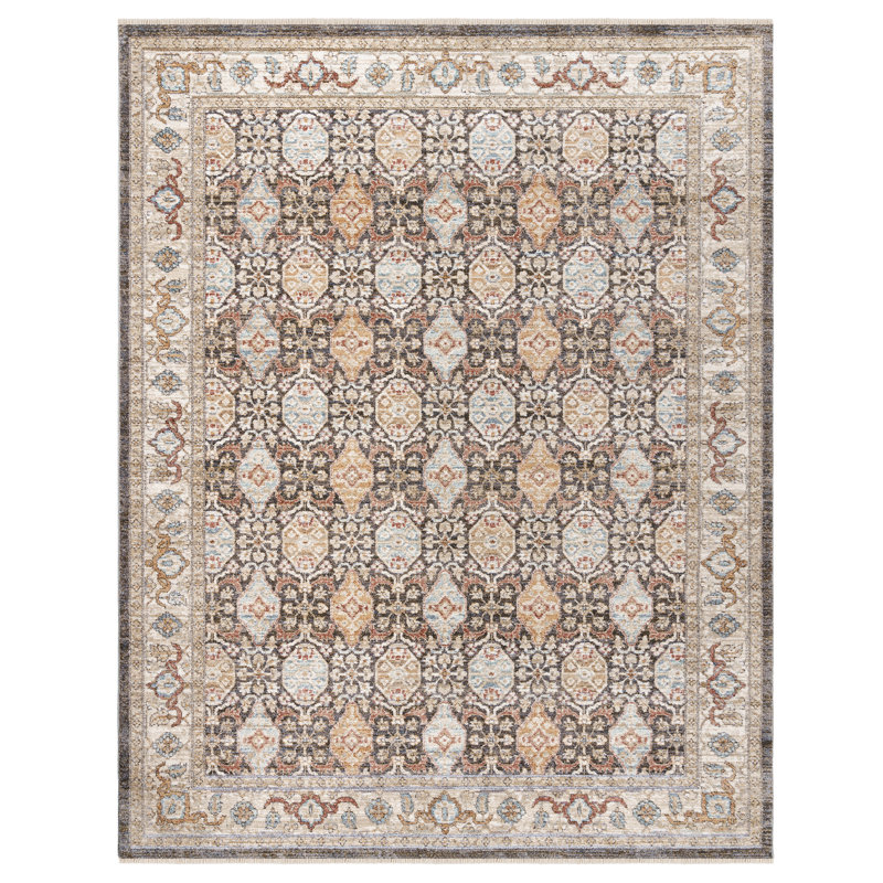  Tapis traditionnel brun en polyester doux Apollon Agon, Rectangle 5 pi 3 po x 7 pi
