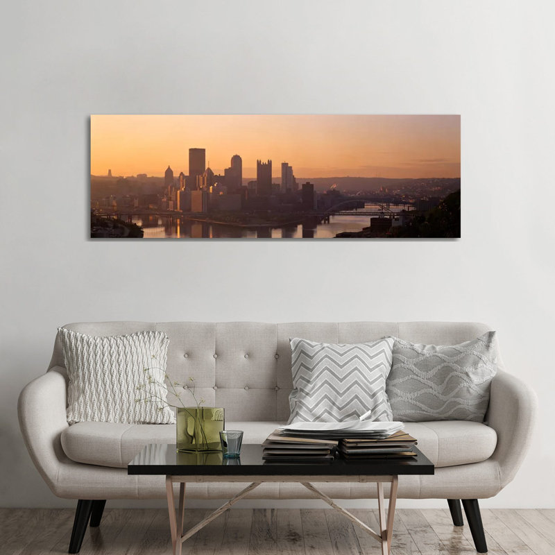USA, Pennsylvania, Pittsburgh, Allegheny & Monongahela Rivers, View Of The Confluence Of Rivers At Twilight by Panoramic Images - Wrapped Canvas Panoramic Print