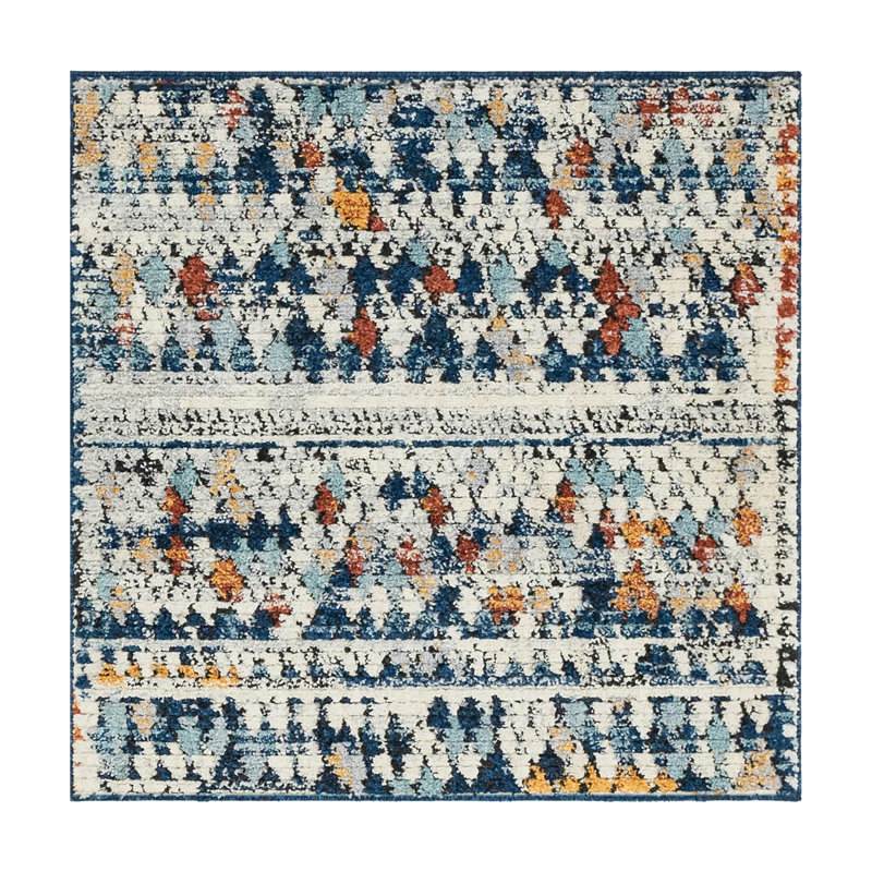 Allenvale Southwestern Navy Blue/Beige Area Rug, Square 7'10"
