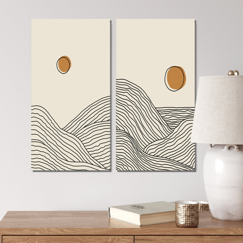 Minimalist Moon Landscape I - ensemble de 2 peintures, Toile tendue, H 32 po x l 32 po x P 1 po