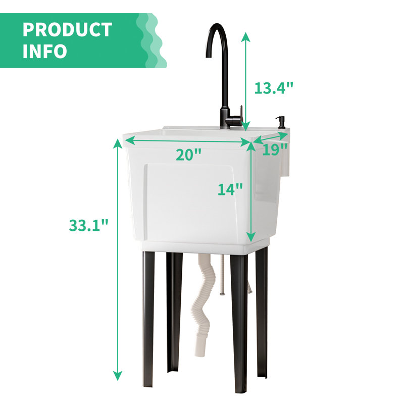 Évier utilitaire 18 gallons avec robinet en acier inoxydable, Blanc