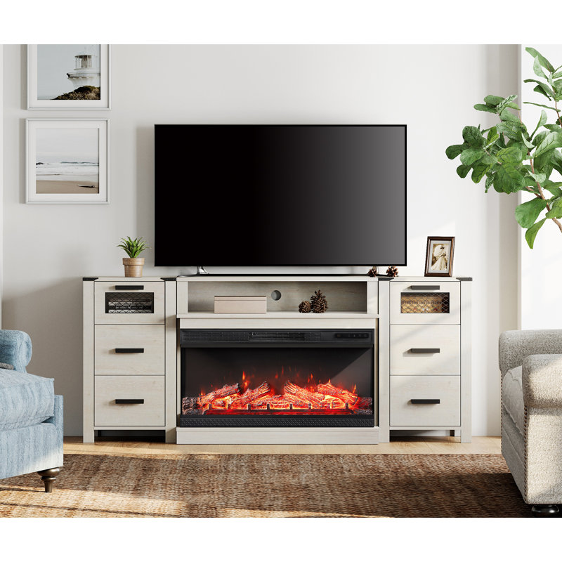 Gracie Oaks Fireplace Drawer TV Stand Set For Ups To 85 Inch TV, White