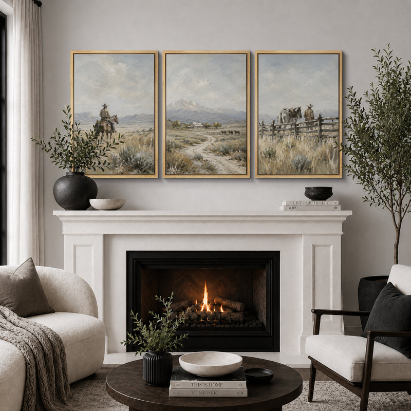 Western Cowboy Mountain, 24" H x 48" W x 1.5" D, Natural Frame