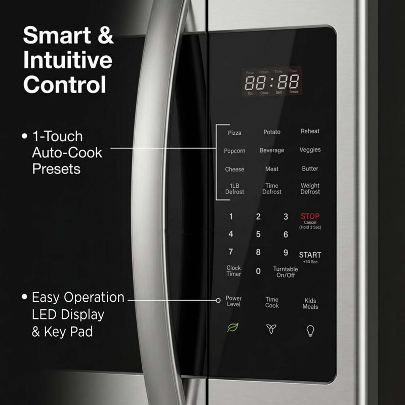 Magnavox 1.7 Cu. Ft. Over The Range Microwave Oven, 1,000 Watt OTR Microwave, 300 CFM Vent, 11 Power Levels, LED Display, Child Lock, Stainless Steel