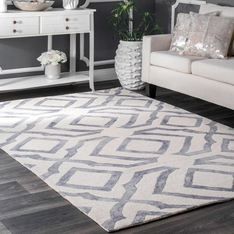 Tapis gris en laine crocheté à la main Beatrix, Rectangle 4 pi x 6 pi