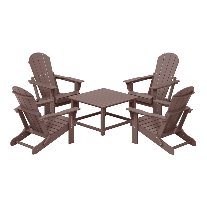 Ensemble de conversation Adirondack pour l'extérieur avec table basse carrée 5 pièces Laguna, Marron foncé