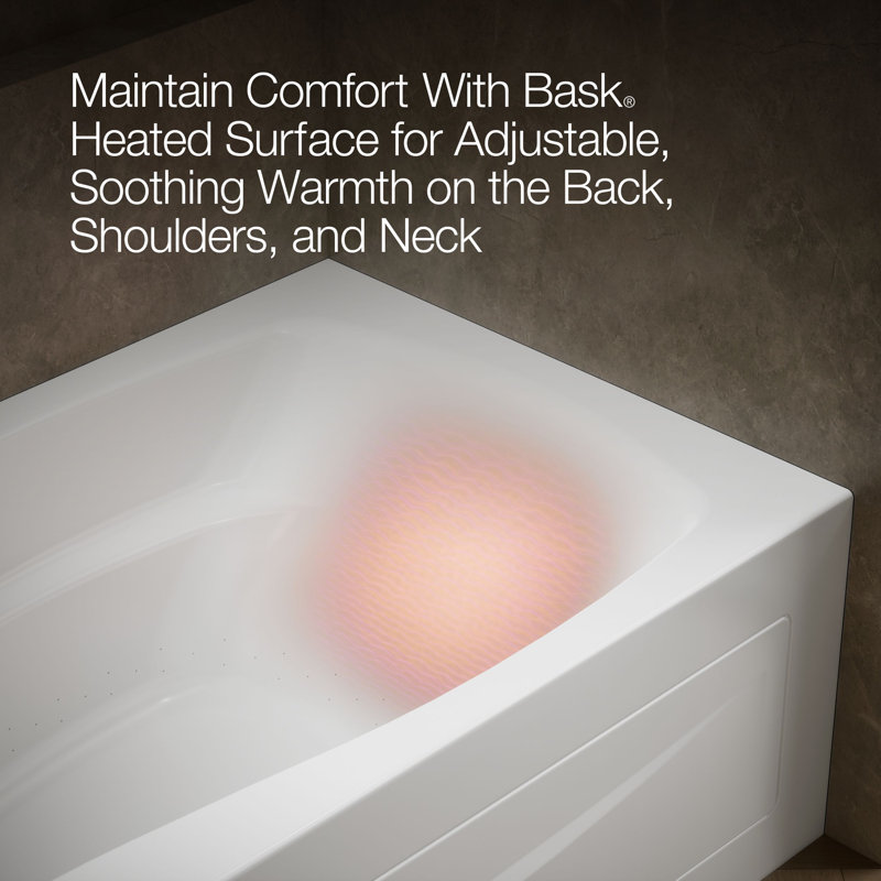 Mariposa® 66" x 36" Alcove Whirpool Acrylic Bathtub with Heater, White, Left