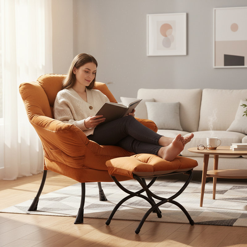 Fauteuil paresseux et rembourré Abramson, Velours orange, Non