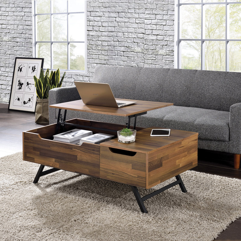 Table basse rectangulaire en noyer avec tiroirs Lift