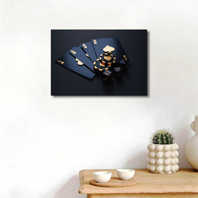 Luxury Poker Night Black And Gold Playing Cards,Chips,And Dice Background Canvas Wrapped Canvas Wall Art 12 X 18