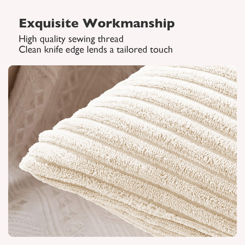 Pattern Velvet Soft Decorative Case Hidden Zipper Sofa Cushion Cover Set Of 4, Cream