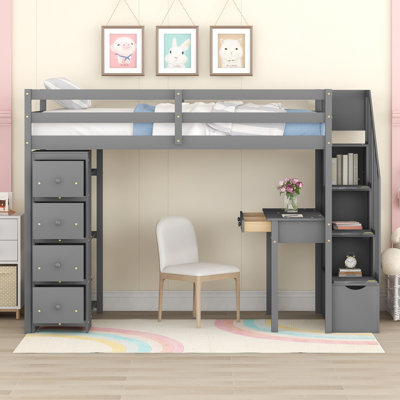 Marcell Twin Loft Bed With Storage Stairs, Desk, Shelves and Drawers