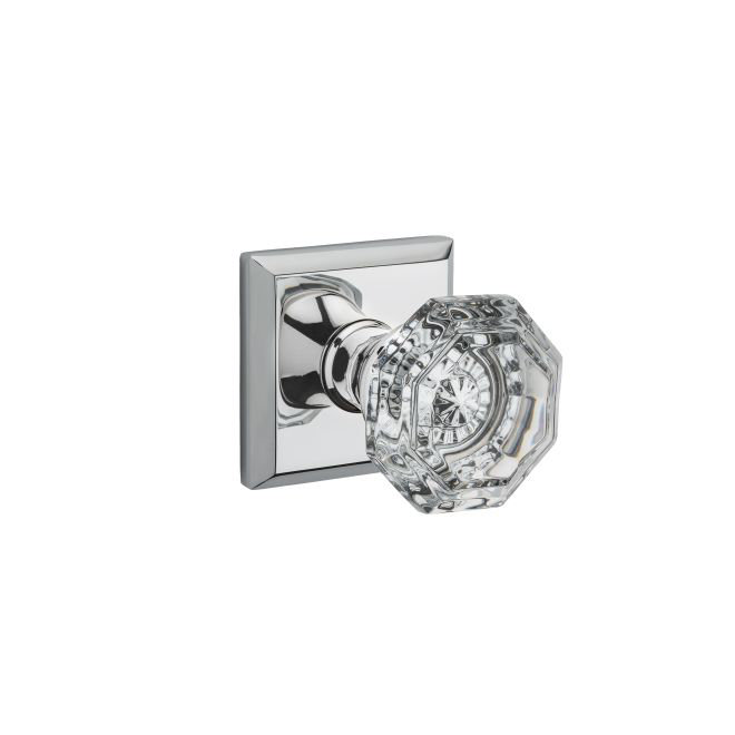 Crystal Double Dummy Door Knob with Traditional Square Rose, Polished Chrome