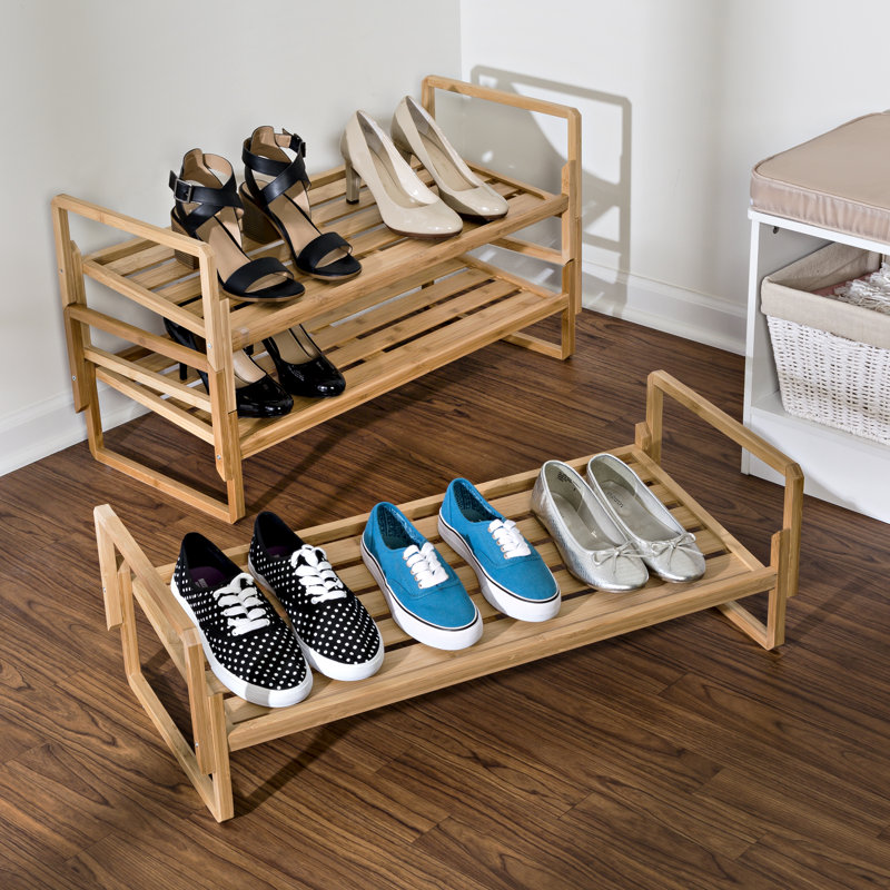 12 Pair Stackable Solid Wood Shoe Rack