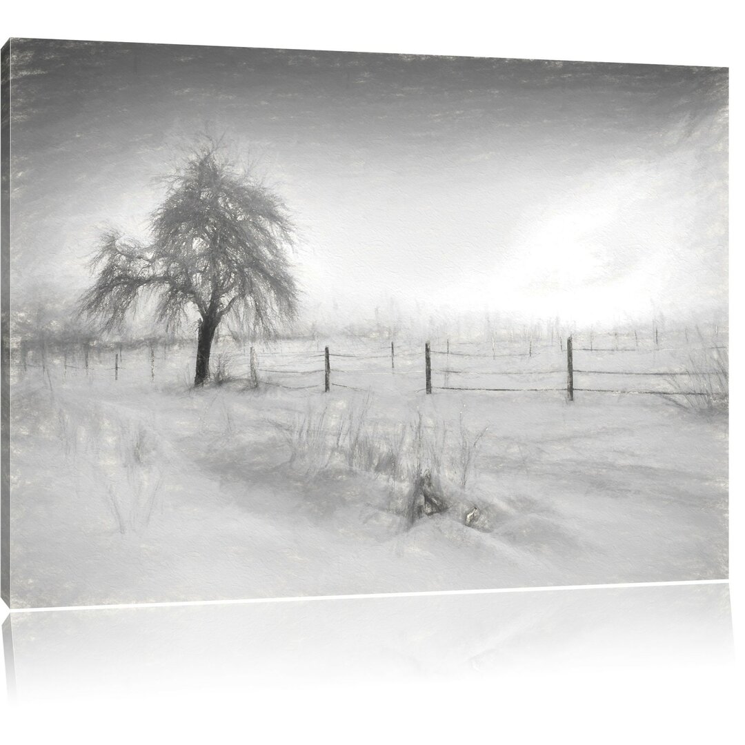 Leinwandbild Baum in Winterlandschaft in Grau