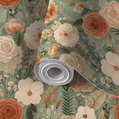 Papier auto-adhésif à peler et coller avec papier peint floral pastel doux, style jardin botanique, auto-adhésif et amovible 17,7 po x 118 po (45 x 300 cm)