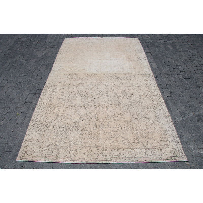 Grand tapis turc Oushak rétro beige discret pour le salon ou la chambre à coucher