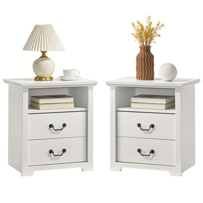 Rutland Set Of 2, Rustic Wood Rutlands With 2 Storage Drawers, Bedside Table With Open Shelf For Bedroom