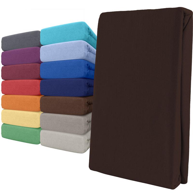 100% Cotton Jersey Knit Fitted Sheet, Brown, European Double (140 x 200cm)