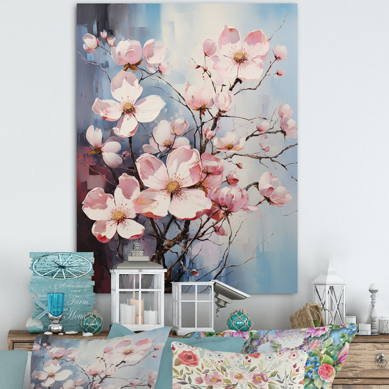 Rêve de cornouiller rose et gris sur toile, H 32 po x l 16 po x P 1 po, Toile tendue