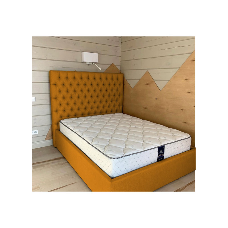Leon Deshler Upholstered Bed Frame - Plush Velvet with Headboard and Sprung Slats, Super King (6'), Mustard