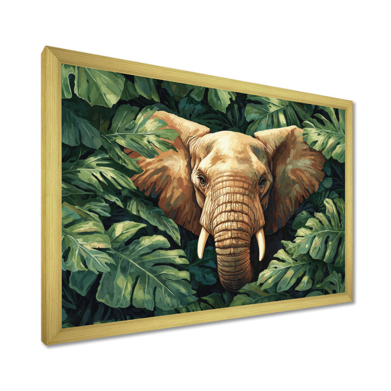 Art mural sur toile, "Guidi Elephant Head In The Jungle II", H 24 po x l 32 po, Reproduction encadrée d'une seule photo, Doré