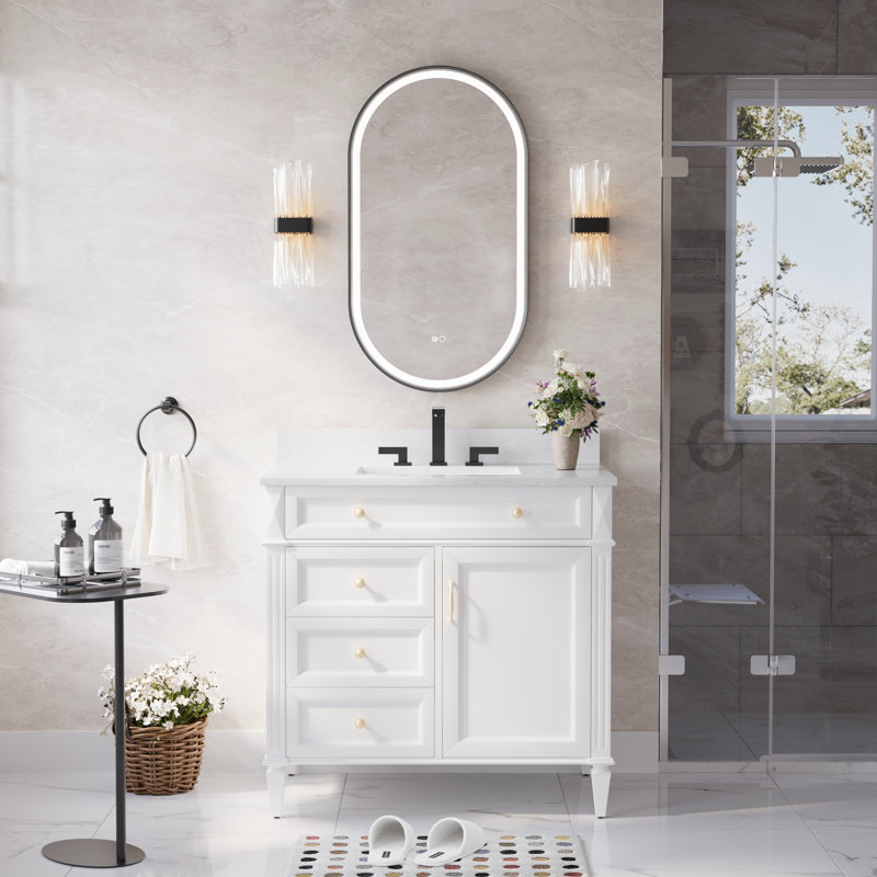 Lainy  Wall Mounted Bathroom Framed LED Mirror With Memory Function, Matte Black, 36" x 20"