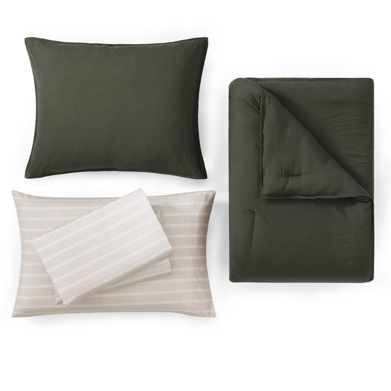 Ensemble d'édredon réversible uni Tommy Hilfiger, Édredon simple TG et 4 pièces supplémentaires, Vert