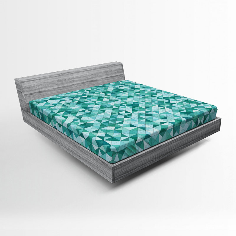 Microfiber Abstract Fitted Sheet, Queen Fitted Sheet, Teal Geometric 3