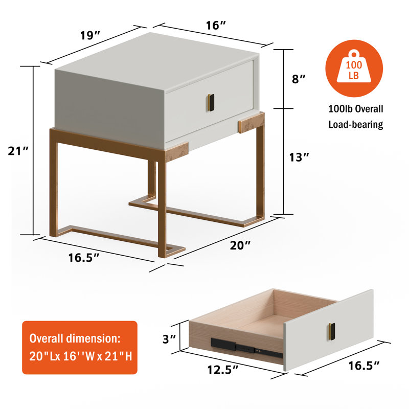 Himzo 19'' W Nightstand, White