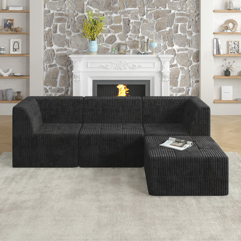 Canapé modulaire en L, Tissu noir