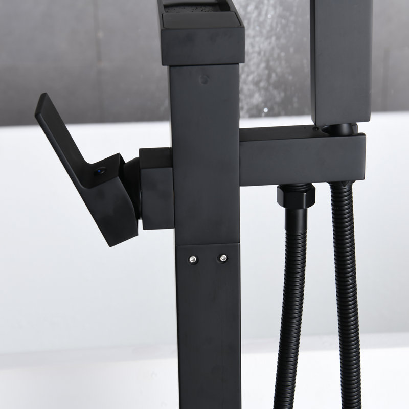 1 Handle Floor Freestanding Tub Filler with Diverter, Matte Black