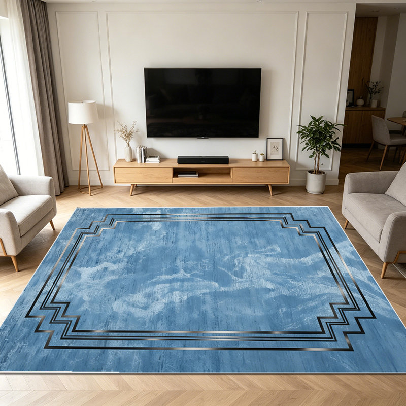 1PC Vintage Distressed Blue Geometric Stepped Frame area rugs for Living Room, Soft and Comfortable, Suitable for all seasons, easy-to-maintain, machine washable Indoor floor mat, Under Table Farmhouse suitable for dining table, bedroom, entryway,