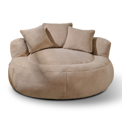 Compression 52" W Oversize Adult Round Faux Fur Foam Filled Bean Bag Sofa With 3 Back Pillows