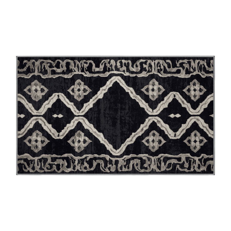 Machine Washable Gray Area Rug, Rectangle 7' x 9'