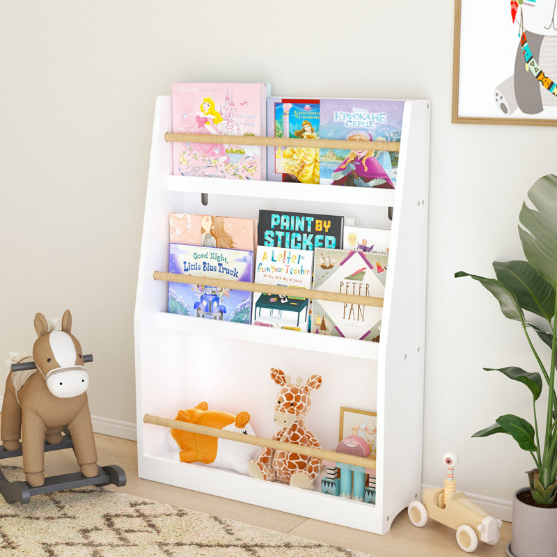Bibliothèque pour enfants à 3 niveaux, support pour livres pour enfants, aide à garder les chambres, les salles de jeux et les salles de classe organisées, blanc