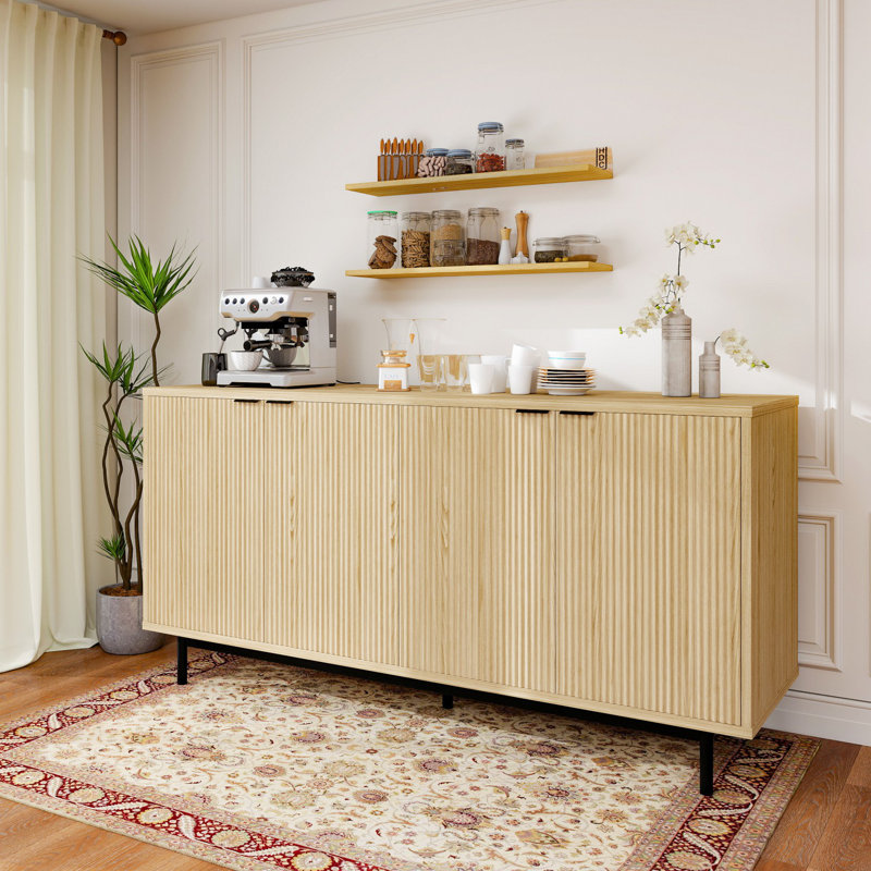 Thay 58'' 4-Door Sideboard Buffet with Storage, Natural Wood/Black