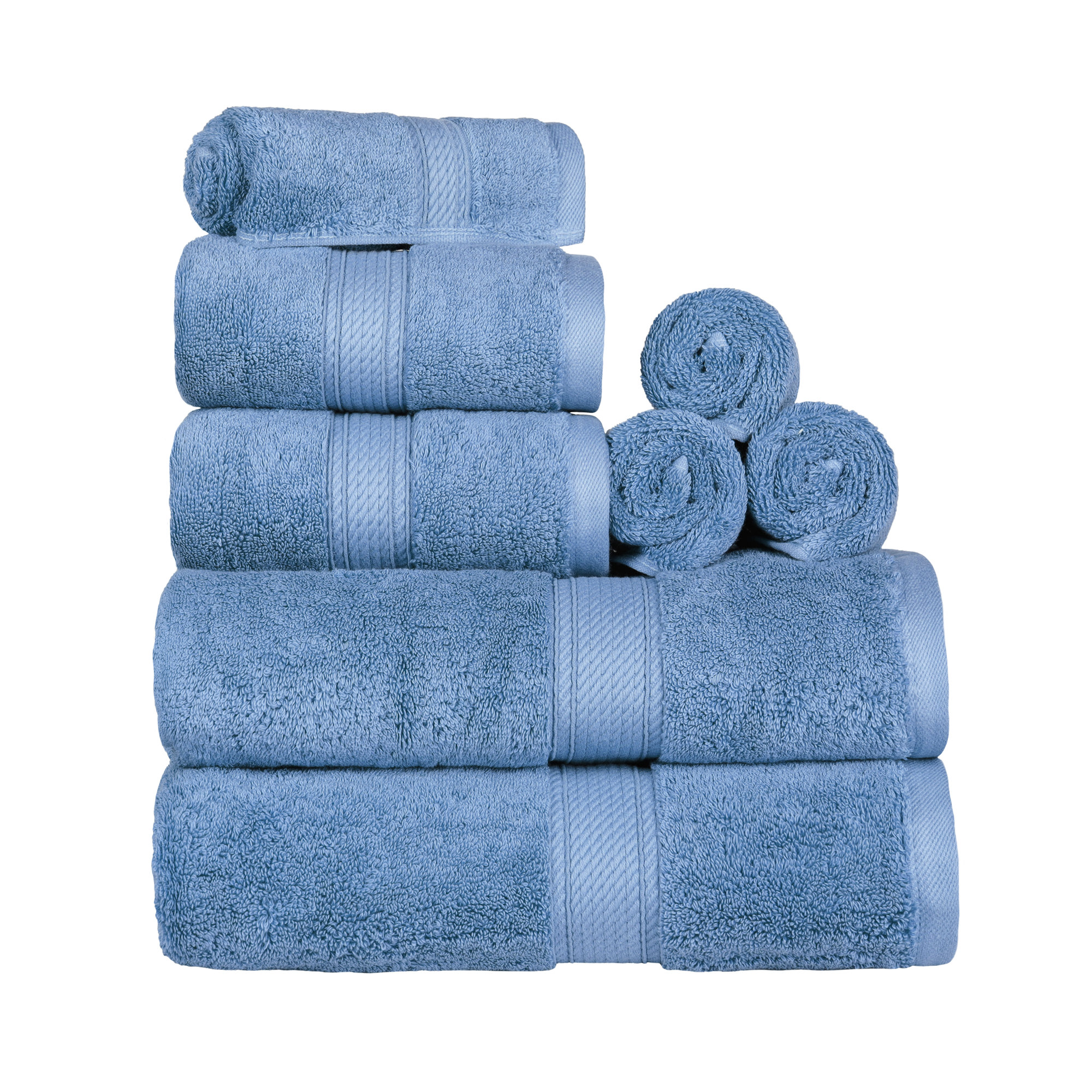 Renata 8 Piece 800 GSM Certified Egyptian Cotton Towel Set , Denim Blue