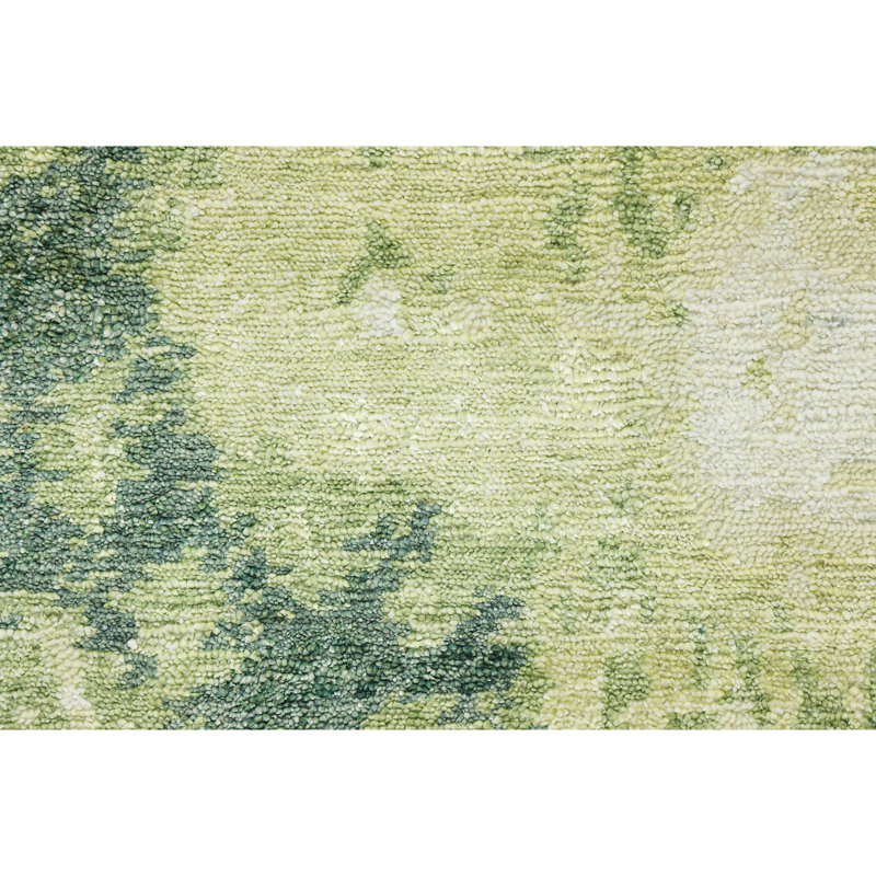 Hand Knotted Abstract Area Rug in Ivory/Green, Rectangle 9' x 12'