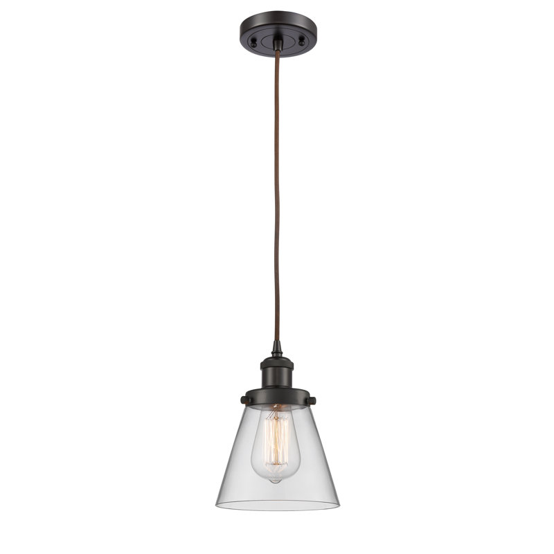 Luminaire suspendu conique à 1 lumière Wilmoth, Transparent, Bronze huilé, DEL