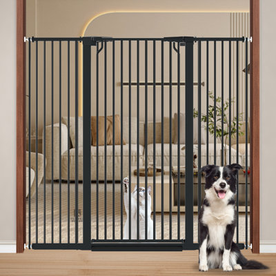 51" Extra Tall Cat & Pet Gate, 29.92"-39.99" Wide Pressure Mounted Walk Through Safety Barrier, Auto Close Dual-Way Swing, 1.37" Narrow Bar Spacing Metal Gate for Indoor Stairs & Doorways