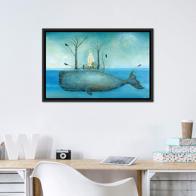 «The Island» par Neil Thompson - impression d'art graphique, H 26 po x l 40 po x 1,5 po, Toile avec cadre noir patiné