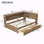 Lit de jour en bois pleine grandeur avec tablettes de rangement, USB, DEL et 2 tiroirs-129880958-129880962