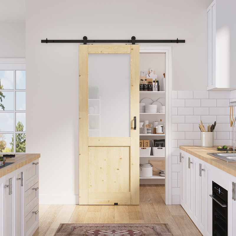 32 po x 80 po, demi-dalle de pin à surface non finie avec toute la quincaillerie de porte de grange, 32 po x 80 po